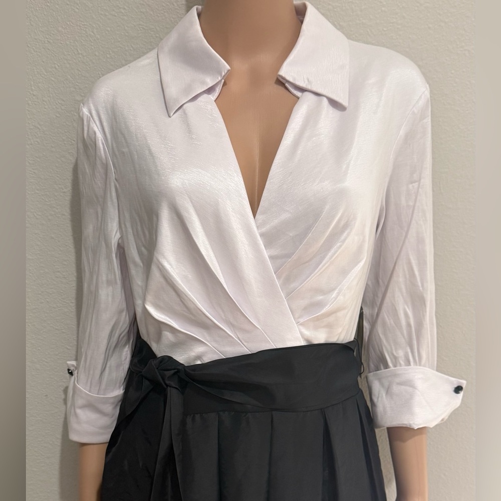 Jessica Howard Block V-Neck 3/4 Sleeve Tie Waist Taffeta Ball Gown. NWT - Picture 4 of 5